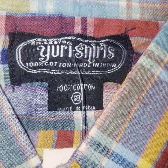 VTG 80's NWT Yuri Men's Button Down Plaid Long Sleeve Casual Shirt Size 18 S - Picture 2 of 4